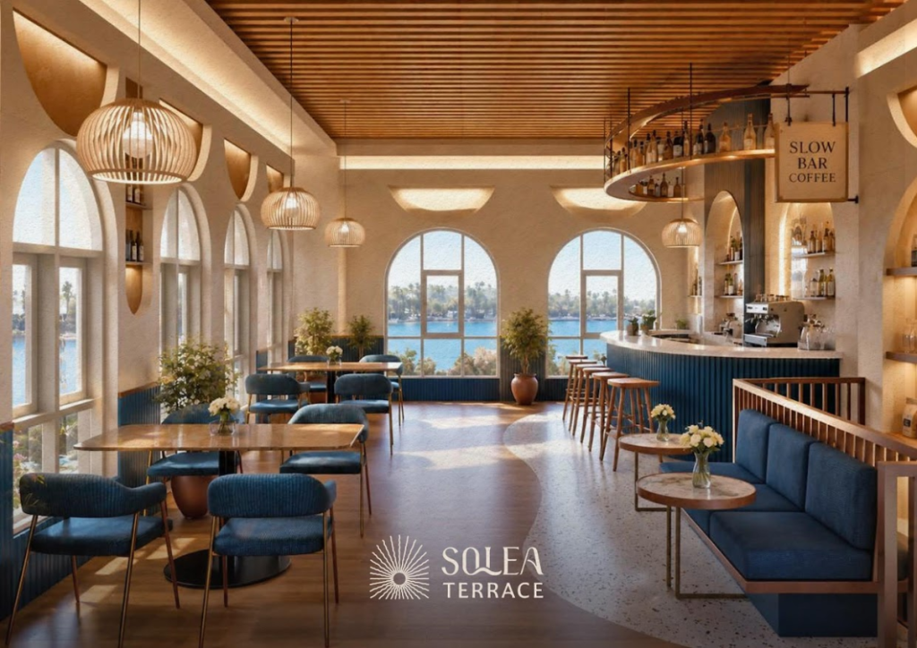 ilustrasi interior ruko solea terrace dengan view ke danau